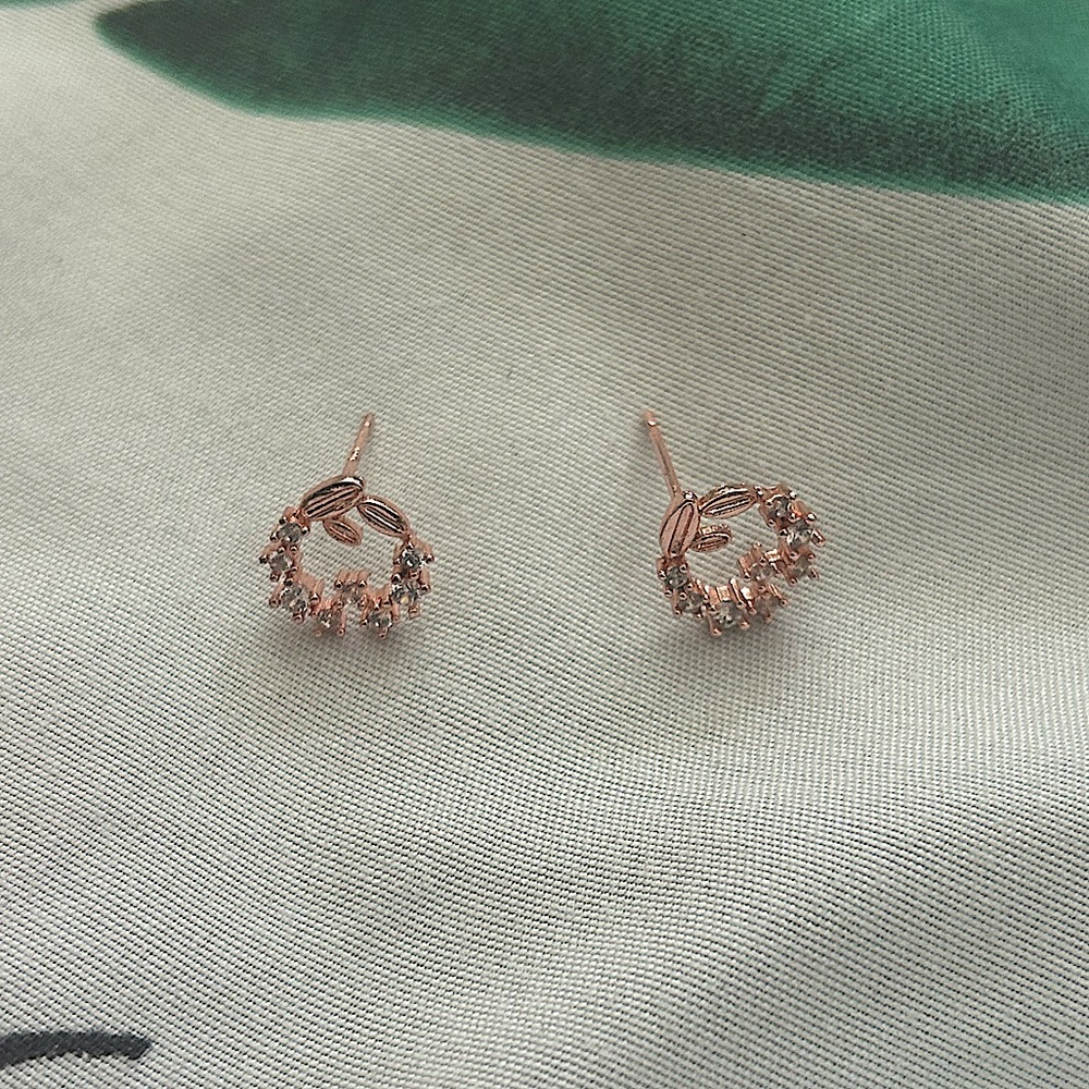 Rose Gold Leaf Circle Earrings